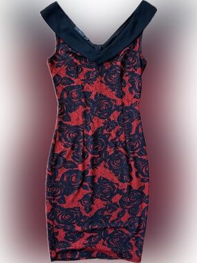 Red & Black Floral V-Neck Sheath Dress by Homeyee